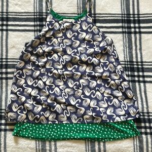 Anthropologie navy green polka dot flamingo flowy tank back slit size xs